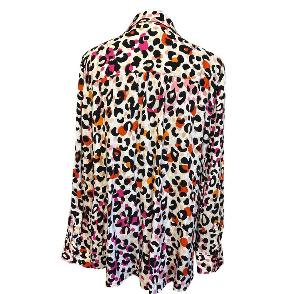 Chicos Leopard Print Button-Up Shirt L/S Polyester Womens Top - Picture 2 of 4